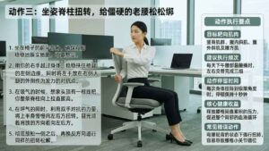 动作三：坐姿脊柱扭转，给僵硬的老腰松松绑